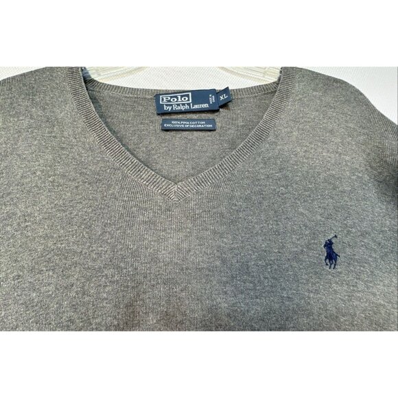 Polo by Ralph Lauren Mens Sweater Size XL Gray 100% Pima Cotton V-Neck - Picture 10 of 13